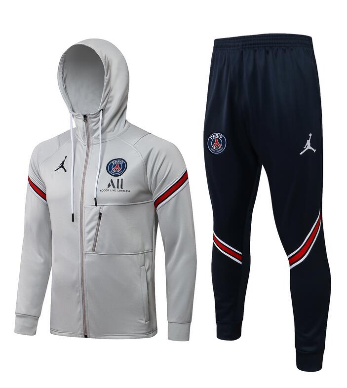 2021/22 PSG x Jordan Light Gray Training Kits Hoodie Jacket with Pants